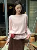 Suéter de punto suelto para mujer con cuello de una línea cepillado de seda, cachemira y lana, nuevo suéter de lana para otoño e invierno con mangas largas en estilo casual