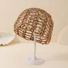 Chapéu de Pescador com Lantejoulas Tecido à Mão, Novo Estilo de Verão, Chapéu Turbante de Tricô Vazado Versátil e Moderno, Gorro para Afinar o Rosto