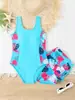 Roupa de Banho Infantil 2026 Novo Conjunto de Duas Peças Cruzado Verão Europeu e Americano Estampado Sem Mangas Maiô de Peça Única Cruzado para Meninas