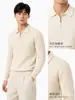 Suéter tipo polo de punto con cremallera a media altura y diseño de espiga estilo Old Money para hombre, top de punto liso de manga larga para hombre, para principios de otoño