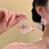 Sueño de Mariposa Flor de Cerezo Escarlata~Aretes Borla de Mariposa Tachonados con Diamantes de Aguja Plateada, Aretes de Estilo Pastoral Frescos y Elegantes, Accesorios de Oreja de Nicho de Lujo Ligero
