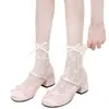Calcetines Lolita de Encaje Blanco con Volantes Estilo Ballet Malla Transpirable Calcetines JK Verano Delgados con Lazo Hasta la Pantorrilla