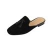 Zapatos Mula con Borlas Estilo Británico 2024 Primavera y Verano Planos Punta Redonda Gamuza de Oveja Puntera de Cuero Genuino Calzado de Exterior Medias Zapatillas para Mujer