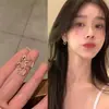 Brincos de Coração com Diamantes Brilhantes Novo Estilo, Elegantes e de Alto Padrão, Luxo Leve, Brincos Exclusivos de Nicho para Mulheres, Brincos de Tarraxa Modernos e Versáteis