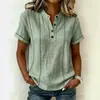 Camisa de Manga Corta para Mujer Transfronteriza con Cuello Alto, Cierre de Media Botonadura, Costuras de Contraste, Multicolor Casual de Corte Amplio, Versátil para el Trayecto