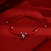 Pulsera de Campana de Cuerda Roja Tejida a Mano de Plata Esterlina S925 para Mujer Estilo Nicho de Mediados de Siglo Pulsera de Cuerda de Mano Año Animal con Cuentas de Transferencia