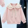 Estilo Nuevo Primavera y Otoño Niños Medianos y Grandes Estilo Coreano Estilo Academia Cuello Marinero Manga Larga Top Jeans Individuales con Estilo Conjunto de Dos Piezas