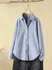 Camisa de Algodón Lijado Gruesa de Manga Larga Color Sólido para Principios de Primavera 2024 para Mujer, Casual, Sencilla, Top Base