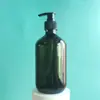 Botella de champú de hombros redondos, color marrón esmerilado, 500 ml, para rellenar, con bomba de loción, punto verde transparente