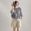 Camisa fresca, elegante y versátil de verano 2026, estilo murciélago con imitación de seda y algodón, con moño en la espalda para mujer