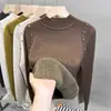 Suéter de cuello alto medio para mujer, top cálido de una sola pieza de forro polar, nuevo estilo otoño e invierno 2024, alta gama, forrado de forro polar, camiseta básica engrosada para mujer