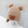 Touca de bebê pulôver chapéu infantil de inverno espesso quente de lã chapéu de urso com protetores de ouvido de tricô estilo coreano chapéu de bebê