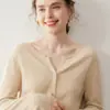 Cardigan de Cashmere Bai Cai Rong Luxo Leve Gola Redonda Borda Dobrada Feminino Estilo Coreano Solto Emagrecedor Tricô Peça Versátil