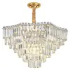 Lustre longo de cristal multicamadas ondulado, luxo leve, adequado para loft de pé-direito duplo, villa e salão grande, luminária oca de ferro