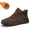 Botas Martin cálidas de invierno para hombre, costura hecha a mano, zapatos de caña alta, estilo británico, botas de cuero para hombre, casual, para exteriores, talla grande, zapatos para hombre