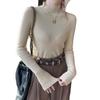 Camiseta de Manga Larga con Cuello Alto Francés Camisa Base de Lana para Mujer Otoño e Invierno 2025 Nuevo Estilo Diseño Interior Top Chic