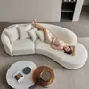 Sofá Curvo Estilo Cream Apartamento Pequeno Estilo Italiano Tecido de Luxo Leve Sala de Estar Lã de Carneiro Alienígena Sofá Semi-redondo Lua