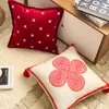 Decoraciones de Año Nuevo para el Año del Caballo, Cojín para Sofá de Dormitorio y Mirador con Relleno, Funda de Almohada Estilo Chino Nuevo, Rojo con un Toque de Lujo