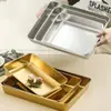 Plato Multiusos Estilo Coreano de Acero Inoxidable Engrosado al por Mayor Bandeja Dorada Multifuncional para Snacks Placa Cuadrada para Tiramisú Comercial