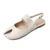 Touca de pele de carneiro boca de peixe aberta sandálias de fundo plano femininas de verão novas sandálias Mary Jane de tira única sapatos femininos