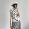 Blusas de Manga Curta Miyake para Mulheres no Verão, Ajustadas ao Corpo, Estampadas, Leves, Respiráveis, Elásticas, Roupas para o Trabalho, Casuais, Camisetas Versáteis para o Verão