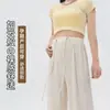 Calça larga de seda gelada para gestantes no verão, cintura alta, solta, com bom caimento, comprimento até o chão, versátil, fina, perna reta, casual