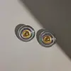 Dazan Venda Quente Em Estoque Atacado de Fábrica Europeu e Americano Titânio Aço Galvanizado Ouro Real 18K Olho de Gato Preto Pedra Natural Brincos Redondos