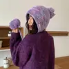 Gorro de Lana Tejido Retro de Color Mixto, Cálido en Invierno, Favorecedor, Gorro de Punto para Circunferencia de Cabeza Pequeña y Grande, Gorro con Pompón para Protección de Orejas