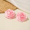 Joyería de Estilo Europeo y Americano, Pendientes de Camelia de Estilo Festivo Simple y Fresco, Pendientes de Flor de Tela Frescos y Dulces