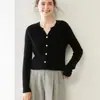 Nuevo cárdigan de punto de cachemira con cuello en V para mujer, para otoño e invierno, de canalé grueso, manga larga, suéter corto simple y versátil