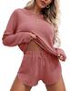 Conjunto de dos piezas para el hogar de punto gofrado para mujer transfronterizo de Amazon europeo y americano con ropa deportiva de traje casual para mujer