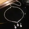 Colar e Brincos Europeus e Americanos Transfronteiriços para Noivas conjunto Strass Zircônia Vestido de Casamento Acessórios de Casamento Femininos Premium