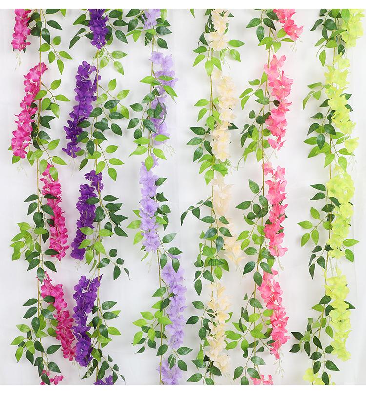仿真紫藤花,假花藤条装饰花,婚庆花串藤蔓,吊顶塑料植物,空调管道遮挡