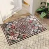 Tapete de Piso de Azulejo Floral Retrô Estilo Americano Transfronteiriço para Entrada, Resistente a Manchas e Fácil de Manter, Tapete de Entrada de Veludo Cristal Doméstico