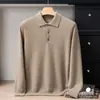 Suéter de Punto Base para Hombre Otoño e Invierno 100% Cachemira Pura Cuello Polo Holgado Manga Larga Suéter de Cachemira