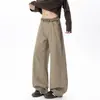 Pantalones de trabajo versátiles de otoño para hombre, corte holgado, color café, marrón moderno, pantalones casuales de pierna recta lavados, gruesos, estilo americano