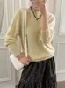 Suéter de Punto Grueso Cepillado Sin Costuras Integrado Color Frijol Dorado Cuello Medio Alto para Mujer 26 Otoño/Invierno Suéter Pulóver Simple Cómodo