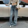 Jeans de pierna ancha de tiro bajo lavados estilo high street americano para mujer, color Naranja Juvenil #, corte holgado, adelgazantes, únicos, modernos, versátiles, pantalones de longitud hasta el suelo