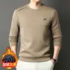 Produto popular de transmissão ao vivo: Moletom masculino com gola redonda e forro de fleece, solto e versátil, camiseta base amigável à pele, camiseta de manga longa grossa e quente para homens