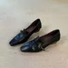 Mocassins elegantes slip-on de bico quadrado estilo old money francês com salto grosso de 3,5 cm, sapatos rasos versáteis e confortáveis