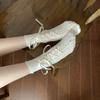 Calcetines con lazo para mujer, estilo ballet, estilo JK, de tubo medio, estilo Lolita, finos y huecos, para primavera y verano.