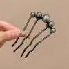 Pente de Cabelo em Forma de U com Pérolas Estilo Coreano, Grampo de Cabelo para Mulheres, Presilha de Cabelo Retrô, Acessório de Cabelo de Luxo, Simples e Elegante