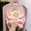 Camiseta de manga larga con forro polar para niña, capa interior de otoño e invierno, top infantil de cuello semi-alto con estampados de dibujos animados