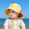 Sombrero de Sol para Bebé con Ala Ancha para Cubrir la Nuca, Diseño de Animales de Dibujos Animados, Sombrero de Pescador con Protección Solar, Estilo de Malla Fina, Sombrero de Verano para Niños y Niñas