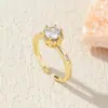 Anillo de Compromiso de Diamante Clásico Retro para Mujer Cobre Dorado Chapado Circonio Estilo Coreano Exquisito Alto Grado Anillo Abierto Ajustable