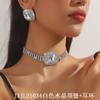 Tendencia de Comercio Exterior Transfronterizo Europa y América Geometría Cuadrada Exagerada Cristal de Color Diamante Multicapa Collar Aretes Traje Accesorios