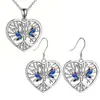 Collar Colgante Árbol de la Vida con Forma de Corazón y Mariposa de Nuevo Estilo Transfronterizo para Mujer, Conjunto de Joyería de Collar y Pendientes de Gama Alta de Nicho