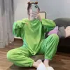 Pijama de gofre de manga larga para mujer, cara sonriente dulce, dos piezas, cuello redondo, ropa de casa linda para niña, pijama