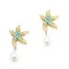 Europa y Estados Unidos tendencia de moda nueva transfronteriza pendientes creativos lindos exagerados de estrella de mar con incrustaciones de diamantes y perlas