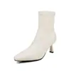 Botas elásticas de PU para mujer, botas ajustadas, nuevas botas de tacón de punta cuadrada estilo coreano para otoño e invierno, botines elásticos para mujer